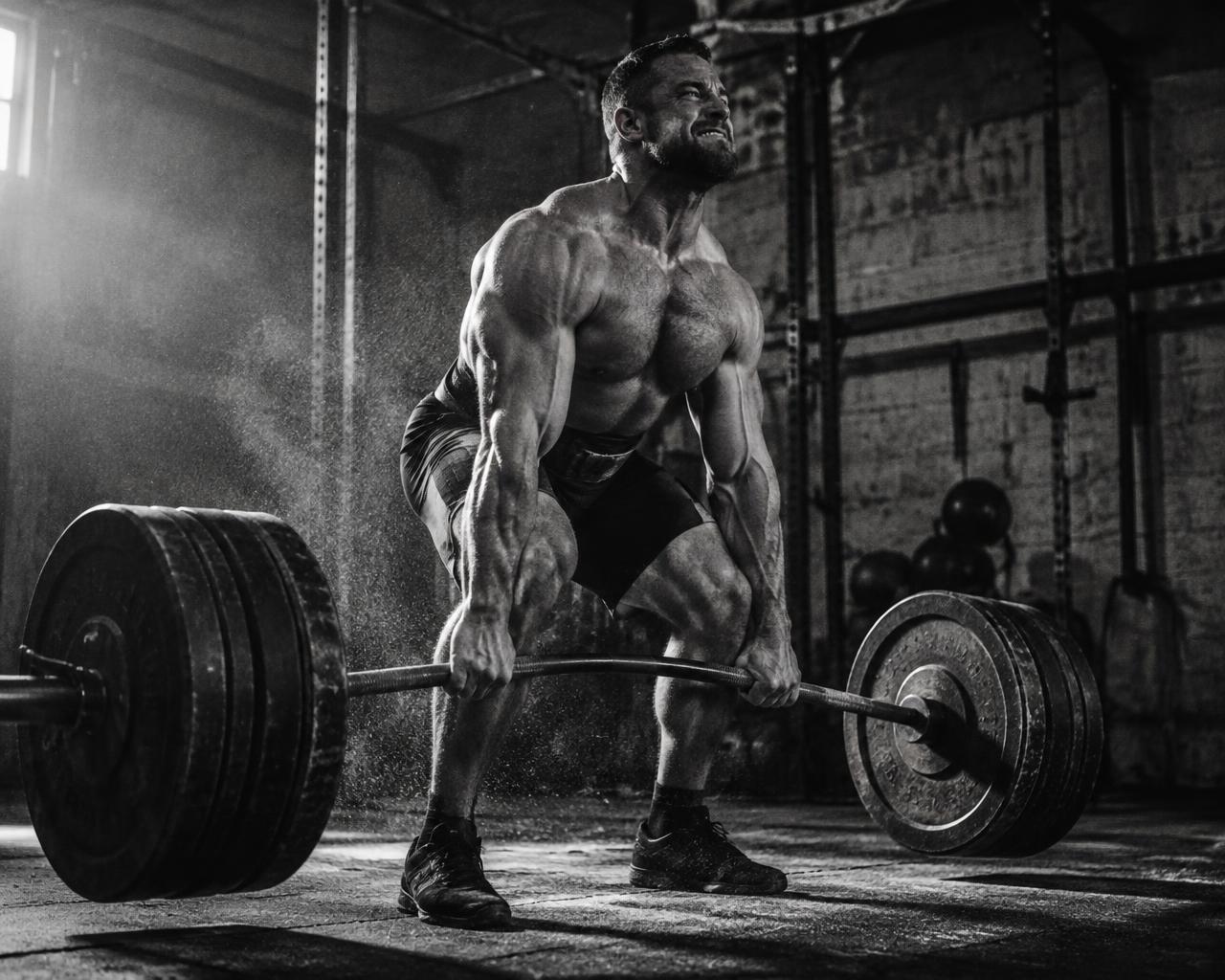 Lifter pulling a loaded barbell on the free-weight floor at Maximum Fitness